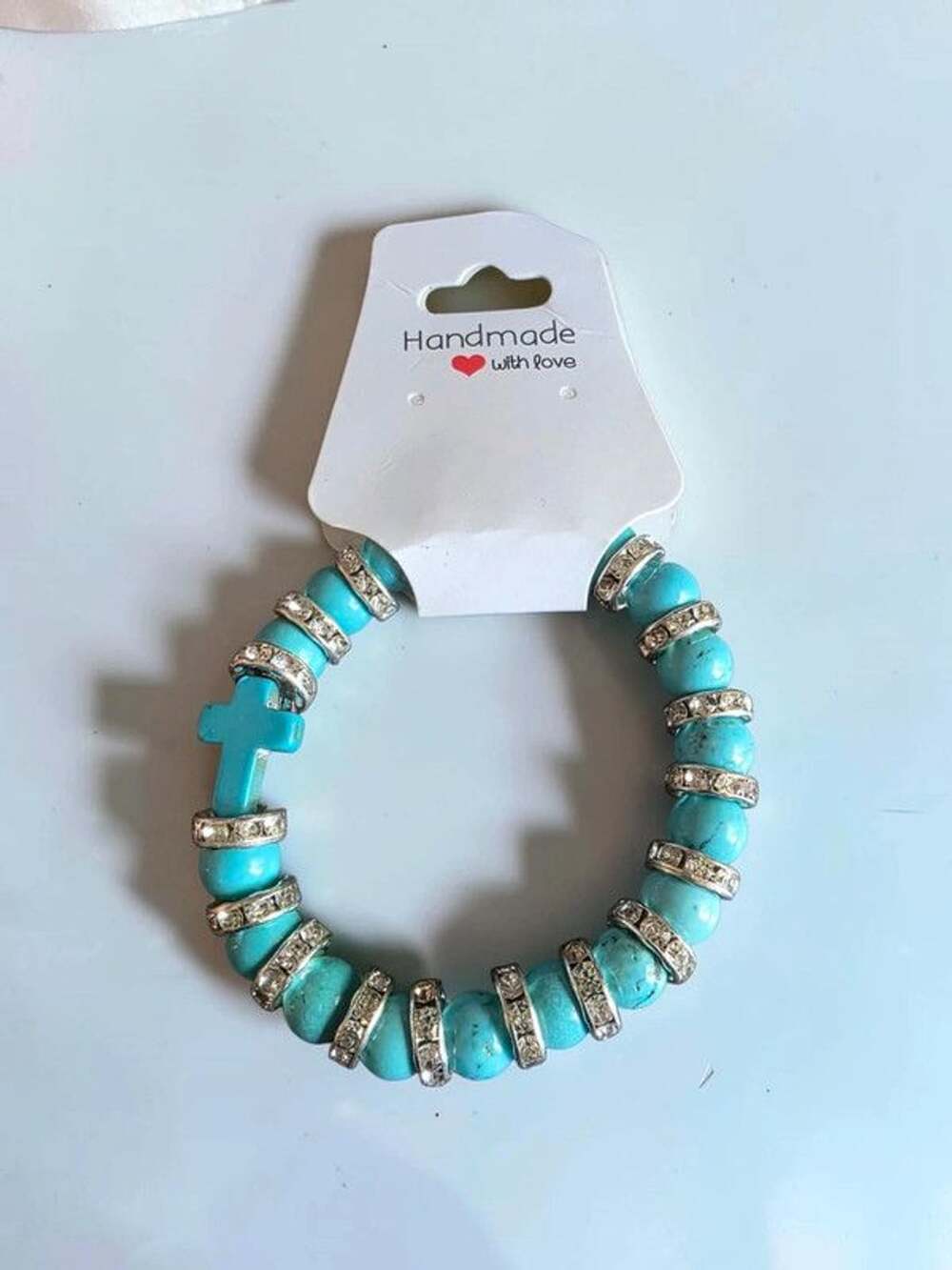 Turquoise Howlite Beaded Cross Stretch Bracelet